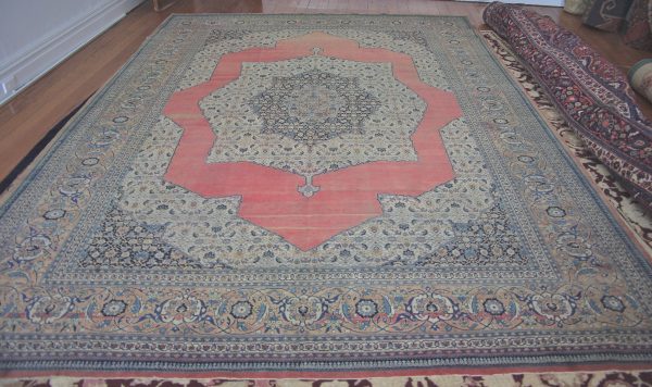 Tabriz room size antique carpet from northern Persia